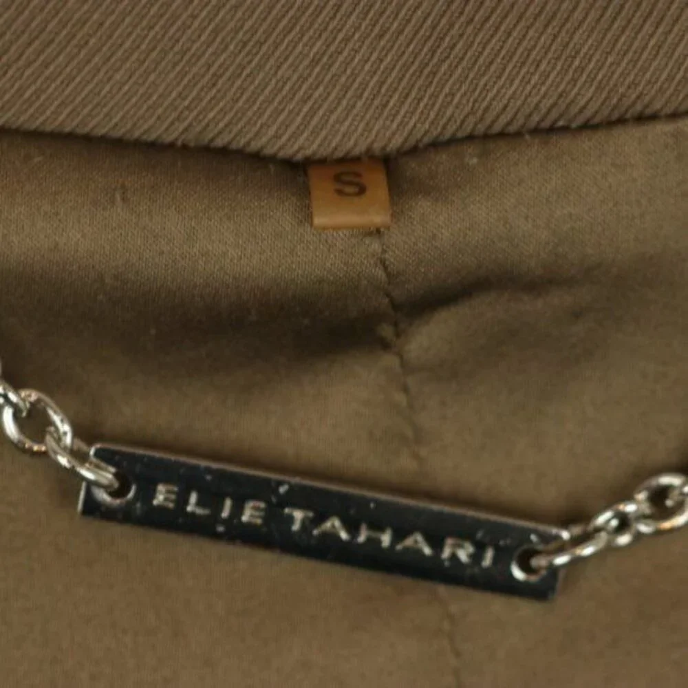 Elie Tahari Women's Small Brown Wool Blend Lined Button Up Trench Coat - Picture 7 of 8